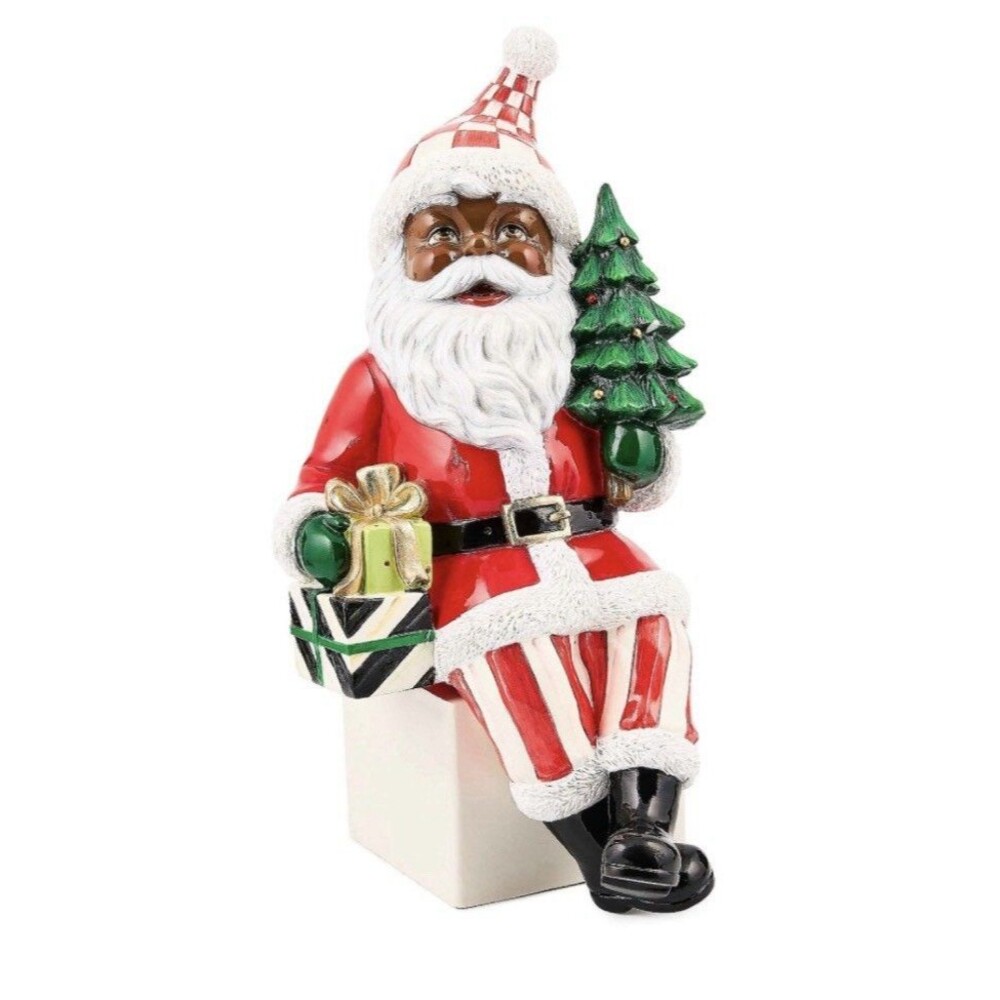 MacKenzie- Childs Check It Out Santa Ledge Sitter - Black Santa